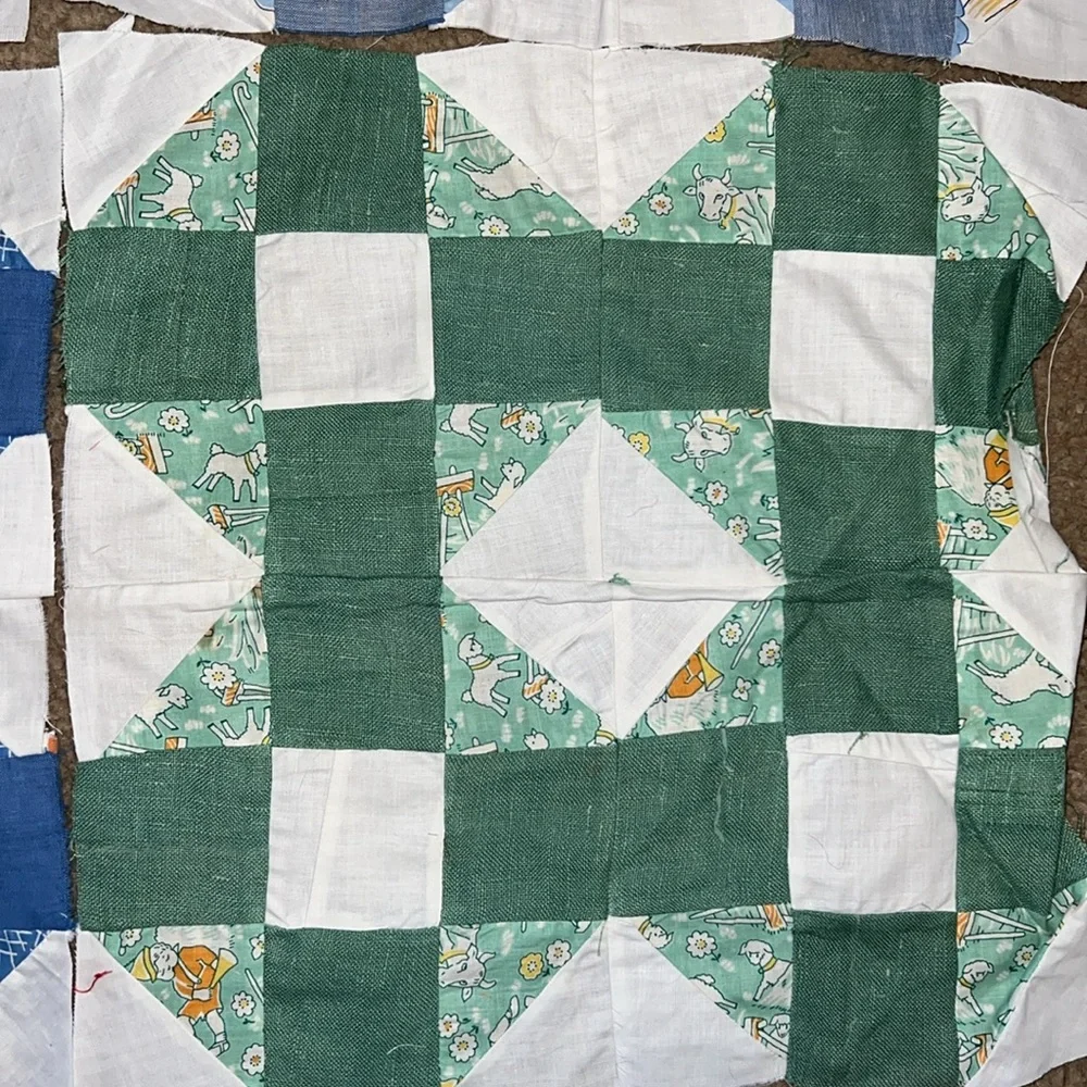 Lot 9 vintage handmade quilt squares blocks 14”